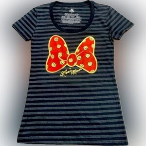 Disney Minnie Mouse Striped with Red/Gold Bow EUC